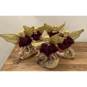 VTG VICTORIAN CHRISTMAS ORNAMENT LOT ANGELS TAPESTRY PORCELAIN HEAD HANDS